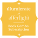Promotional graphic for 'Illumicrate + Afterlight Book Combo Subscription' on a yellow background.